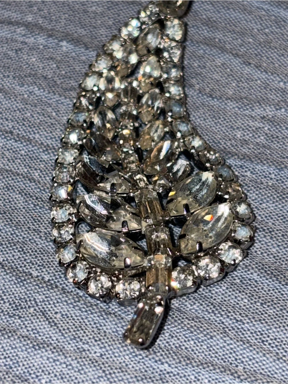 Crystal Leaf Brooch - Silver-Tone Clear Rhinestones